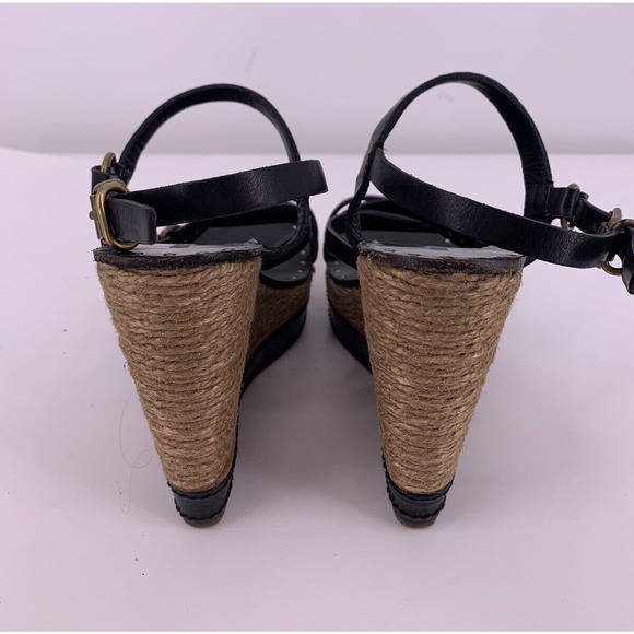 Miu Miu Black Leather Strappy Platform Wedge Sandal Espadrille Studs Size 39.5 - Picture 5 of 16